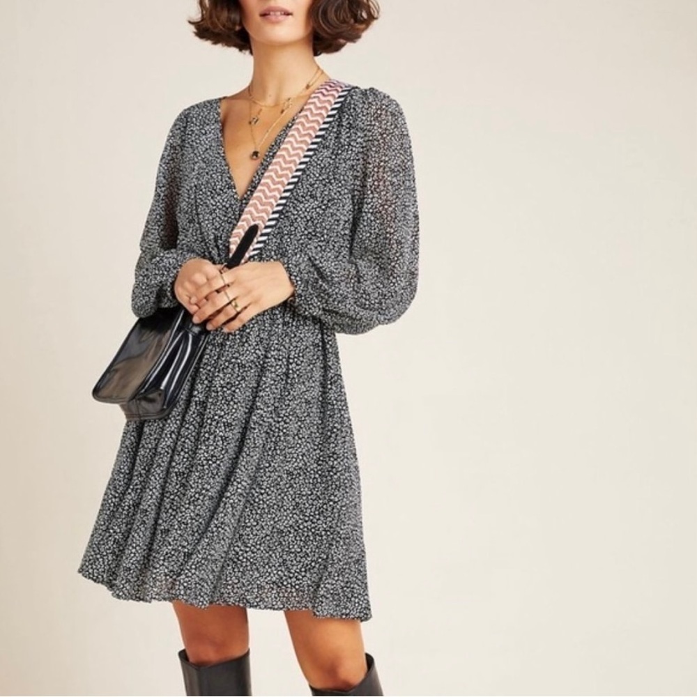 Anthropologie Maeve Black and white Mini Leopard Dress Size XS